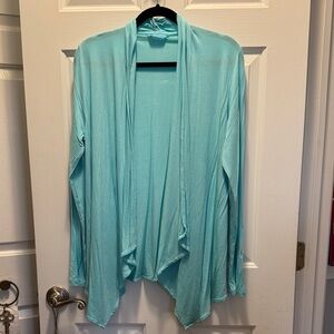 Tori Richard Aqua Open-Front Draped Cardigan